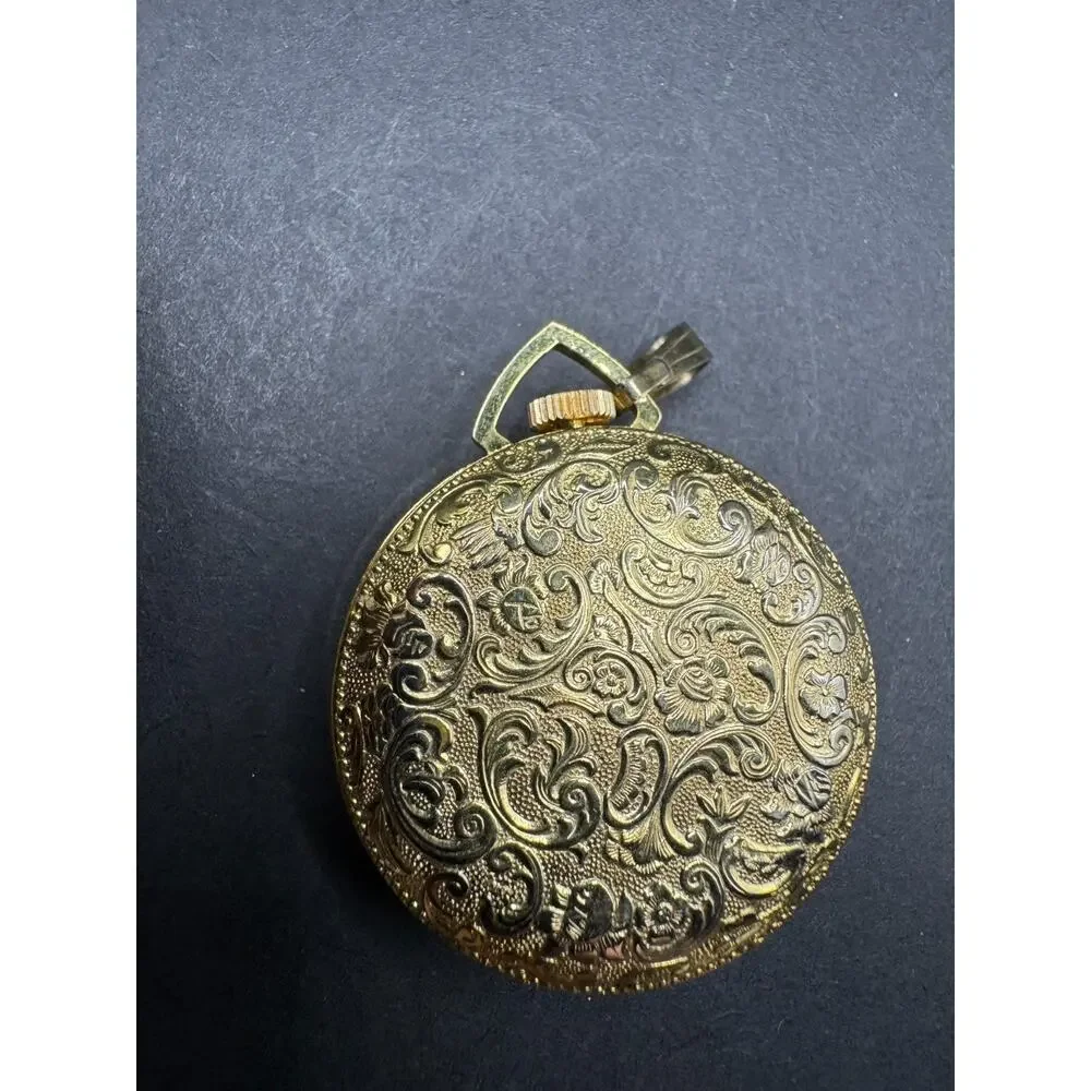 Vintage Endura Pendant Pocket Watch With Black Accent Swiss Made White Dial